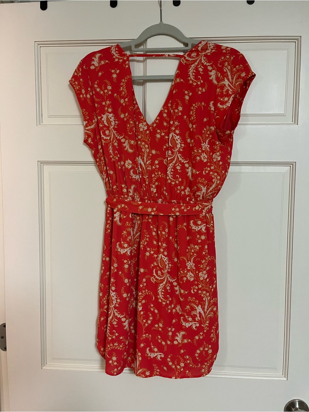 DR2 Coral Floral V-Neck Belted Women's Dress - Size S